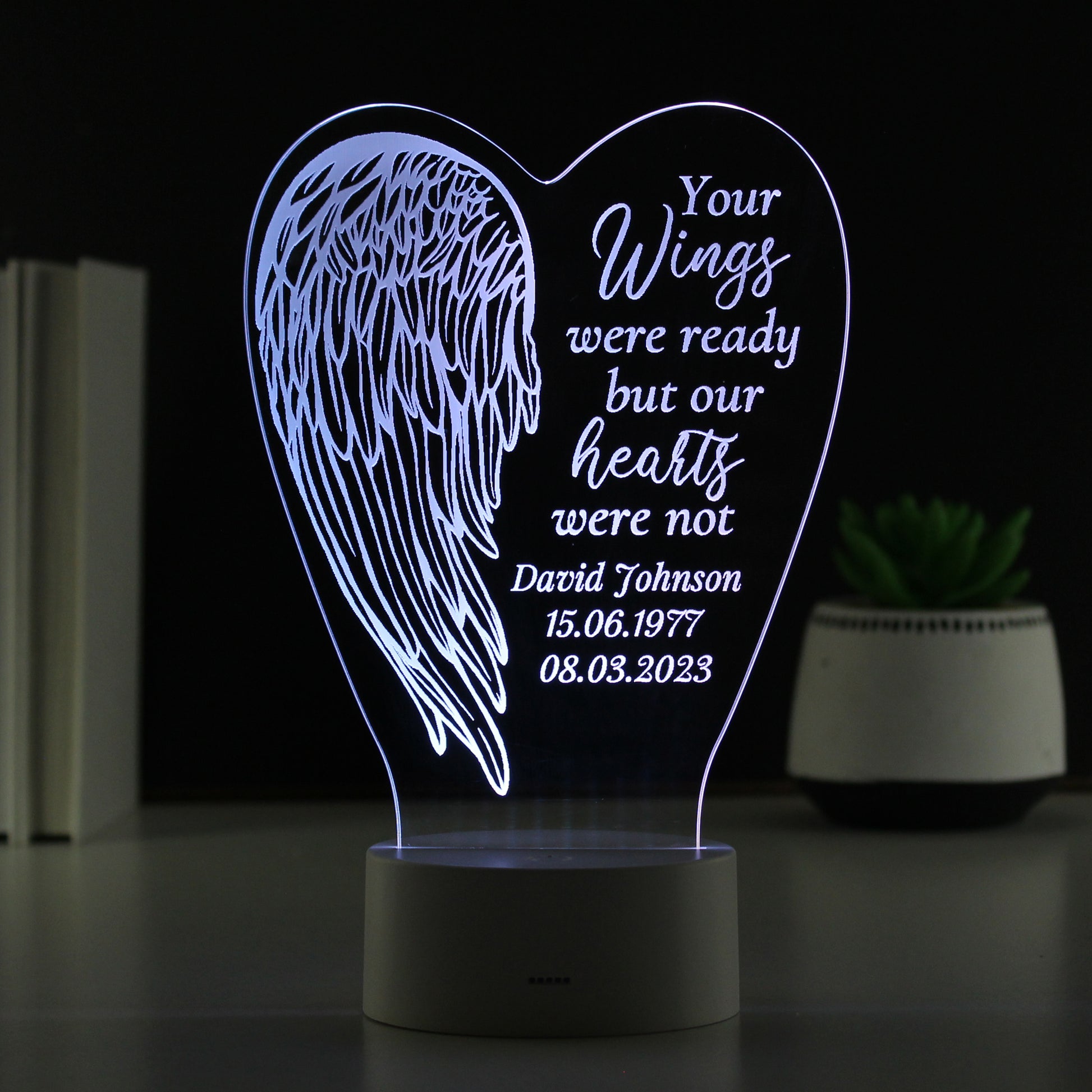 Personalised Angel Wings Memorial Colour Changing LED Light from Heartfelt Gifts