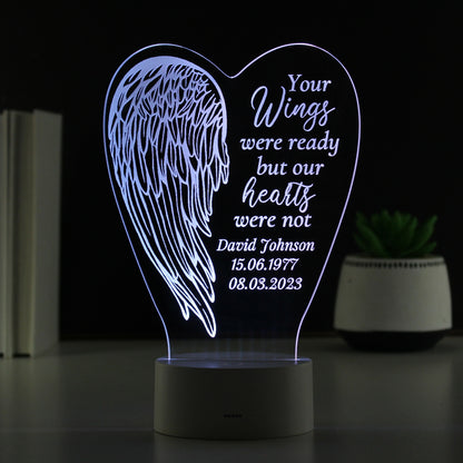 Personalised Angel Wings Memorial Colour Changing LED Light from Heartfelt Gifts