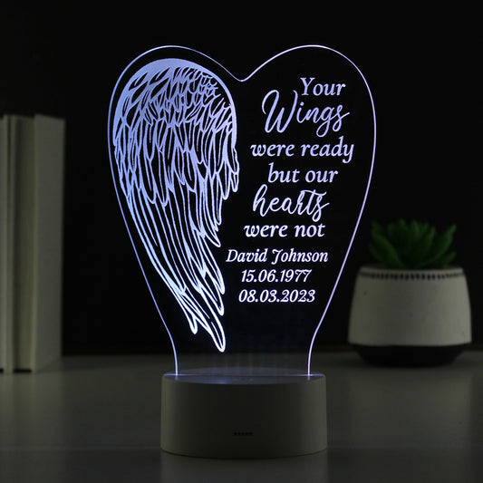 Personalised Angel Wings Memorial Colour Changing LED Light from Heartfelt Gifts
