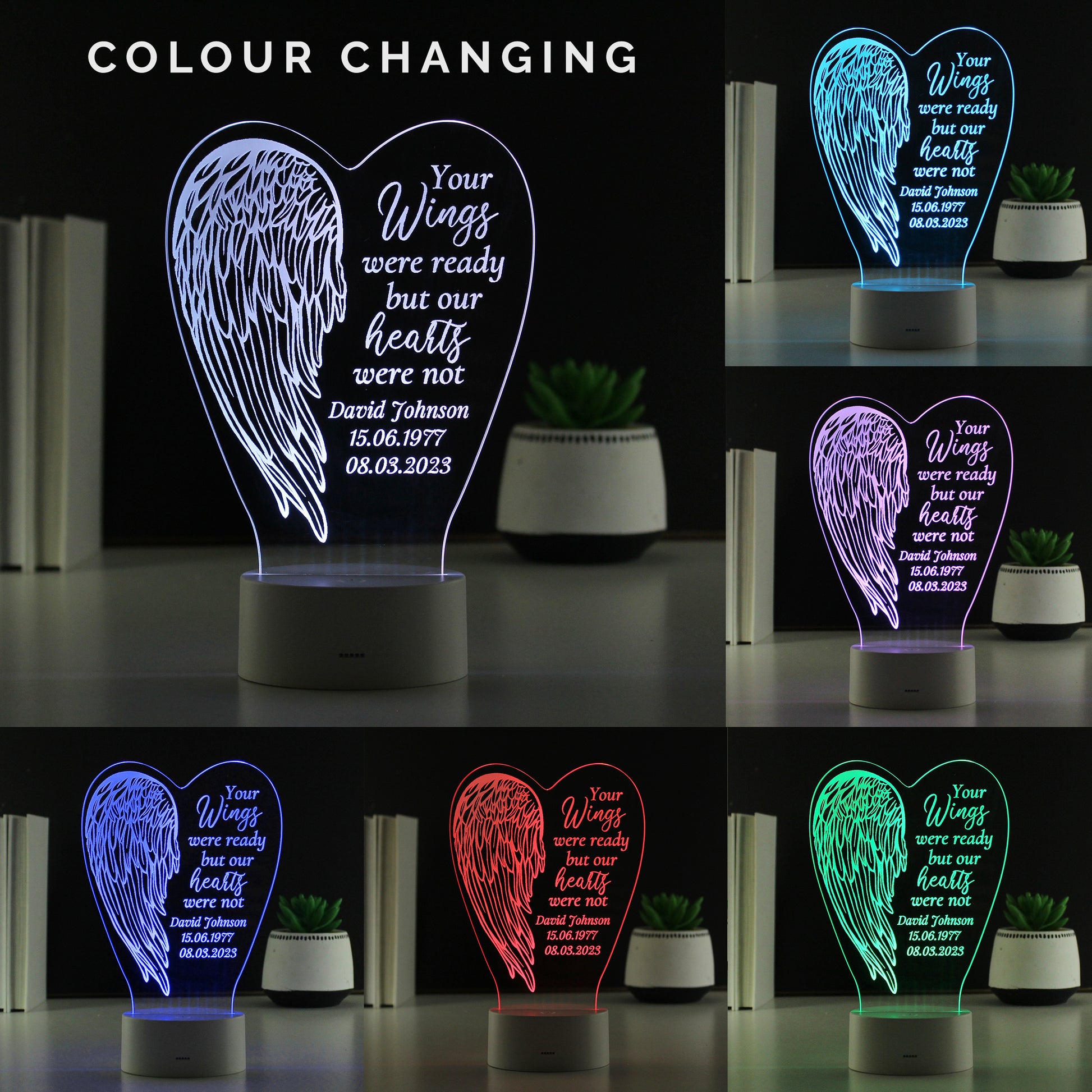 Personalised Angel Wings Memorial Colour Changing LED Light - image 2
