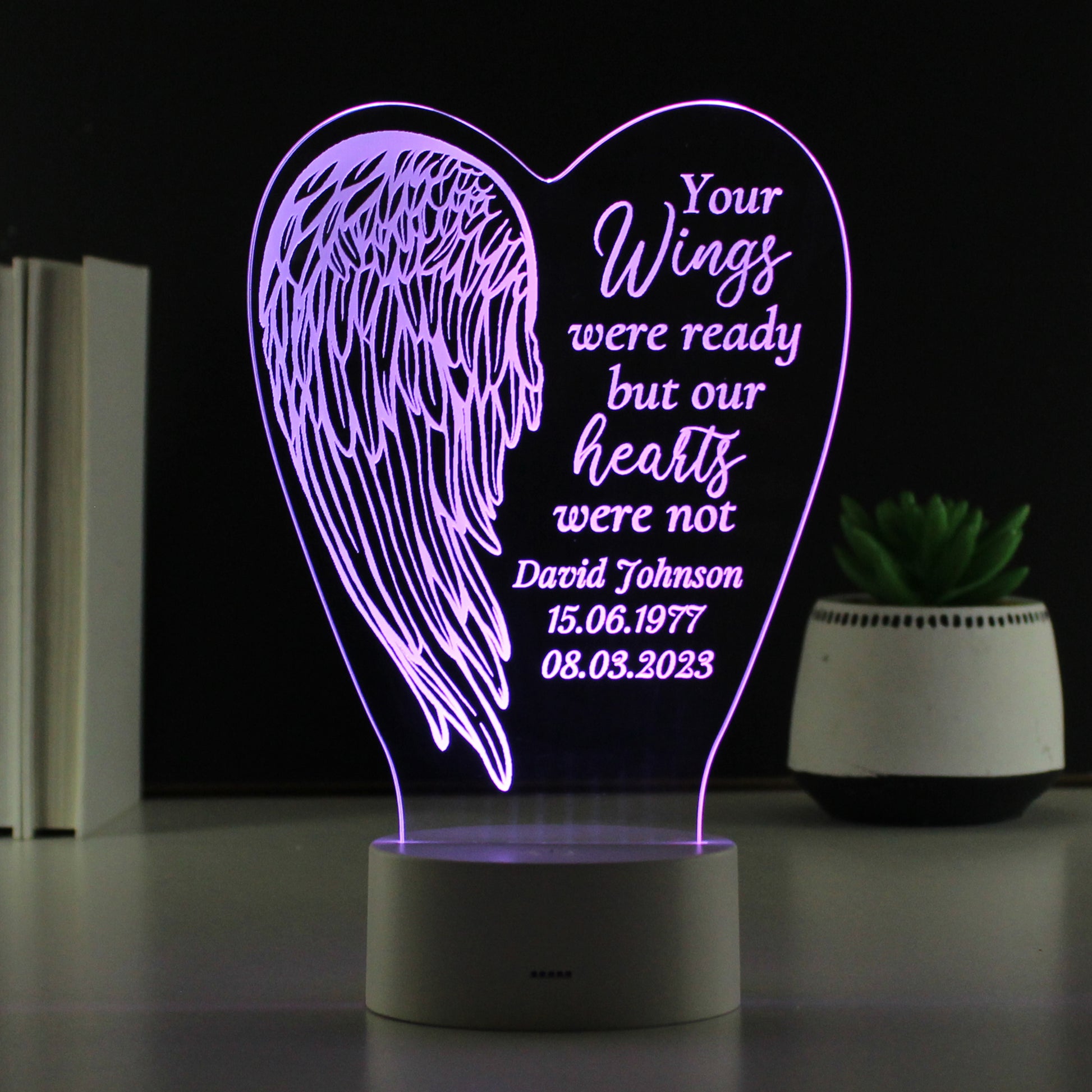 Personalised Angel Wings Memorial Colour Changing LED Light - image 9
