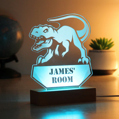 Personalised Dinosaur Wooden Based LED Light from Heartfelt Gifts
