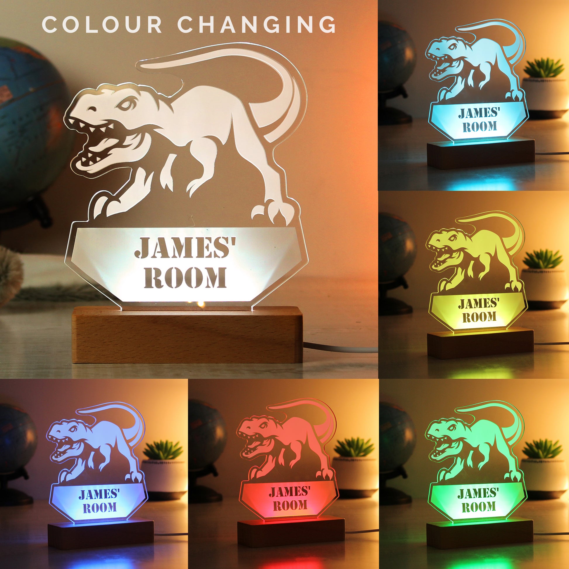 Personalised Dinosaur Wooden Based LED Light - image 2