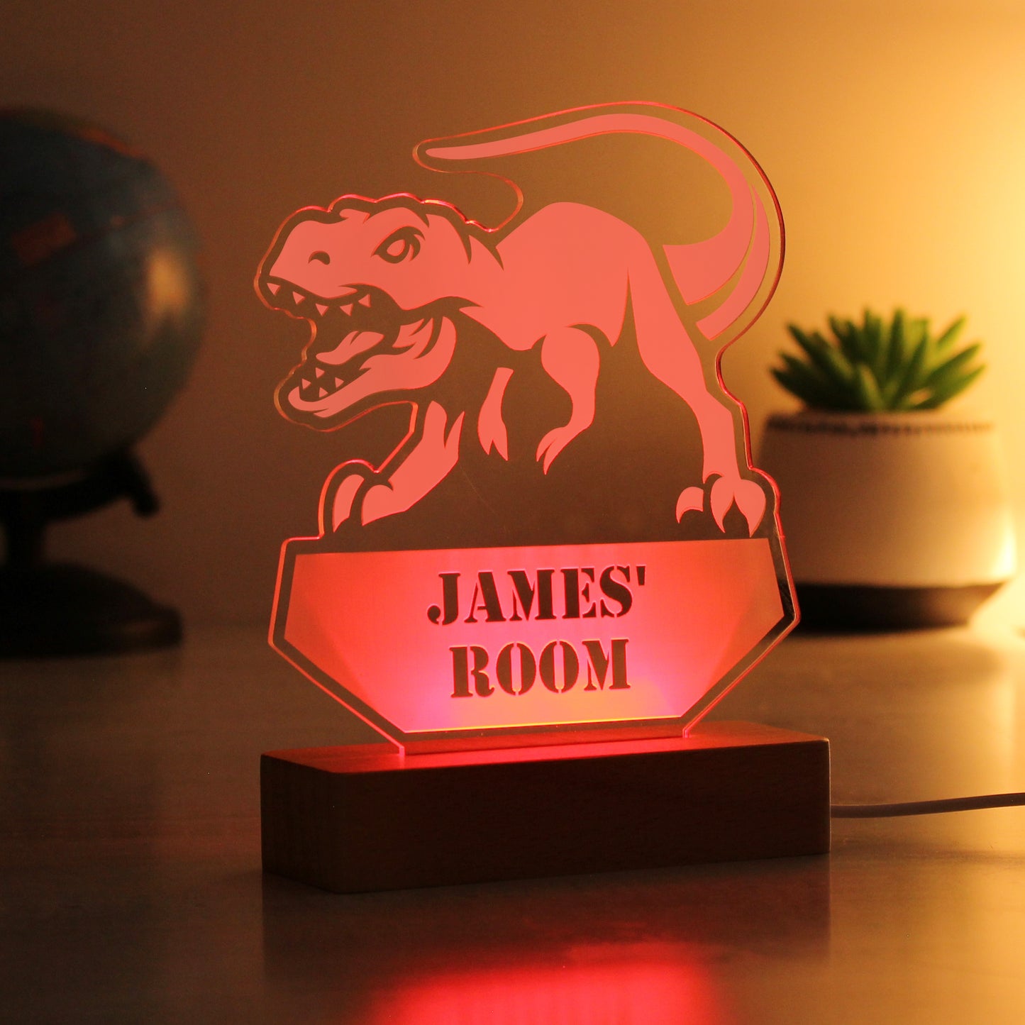 Personalised Dinosaur Wooden Based LED Light - image 6