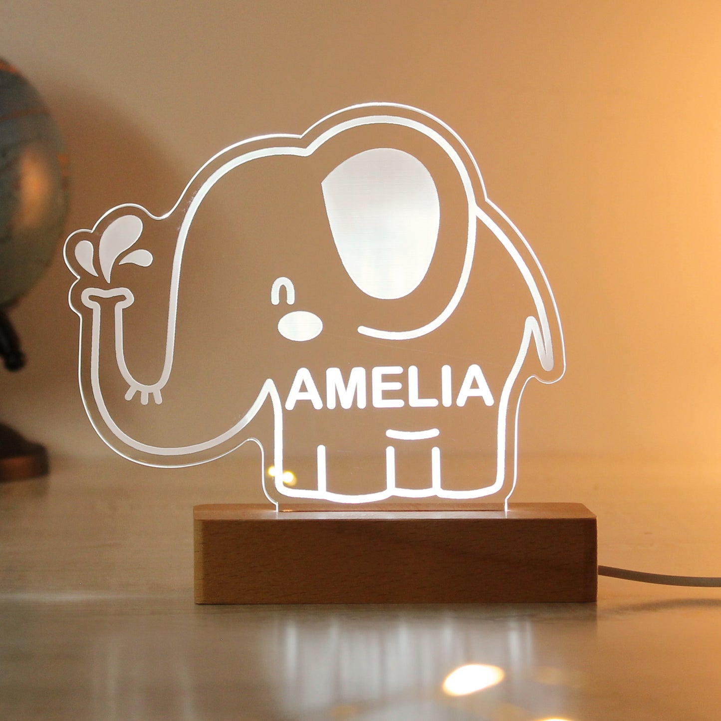 Personalised Elephant Wooden Based LED Light from Heartfelt Gifts