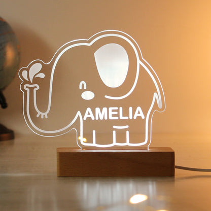 Personalised Elephant Wooden Based LED Light from Heartfelt Gifts