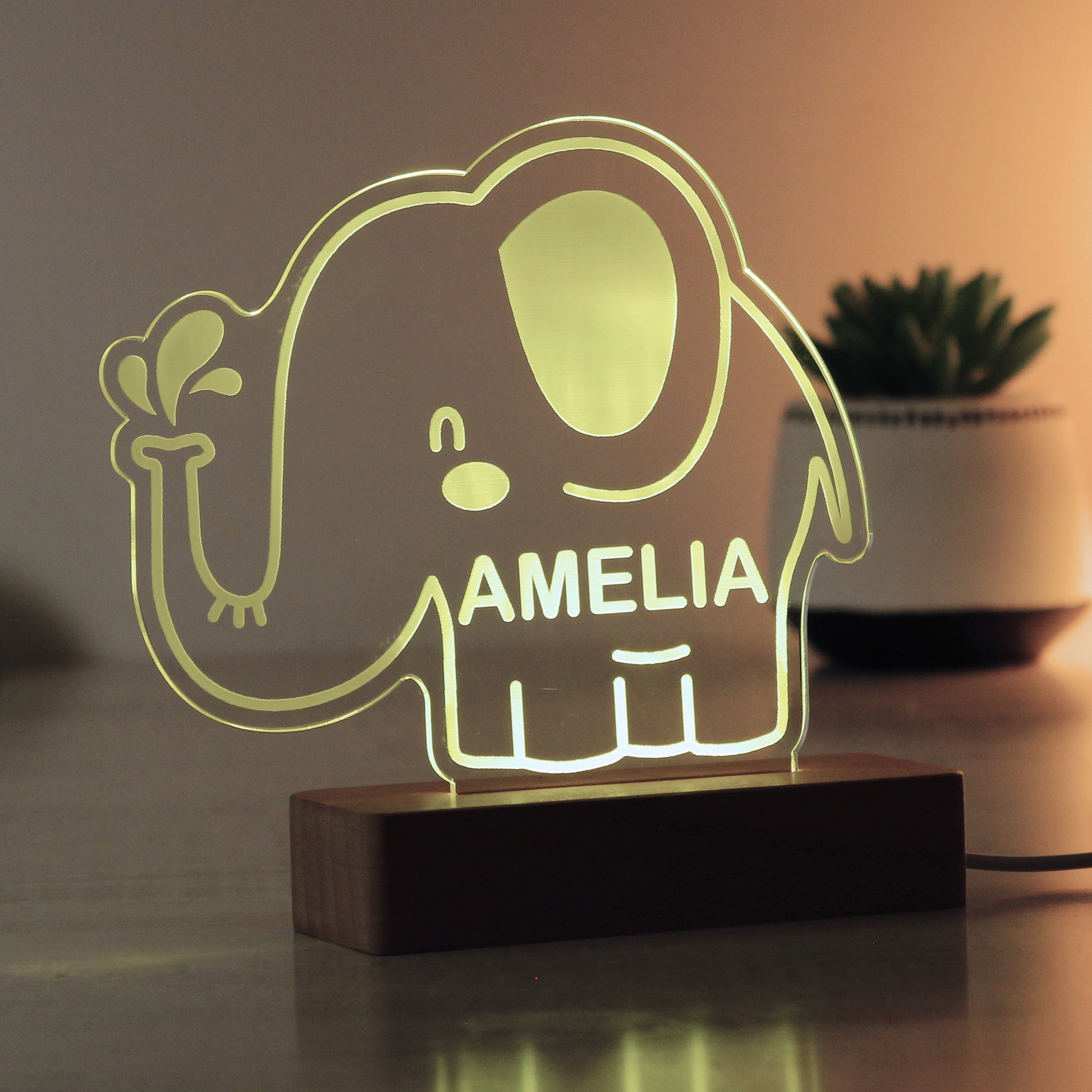Personalised Elephant Wooden Based LED Light - image 4