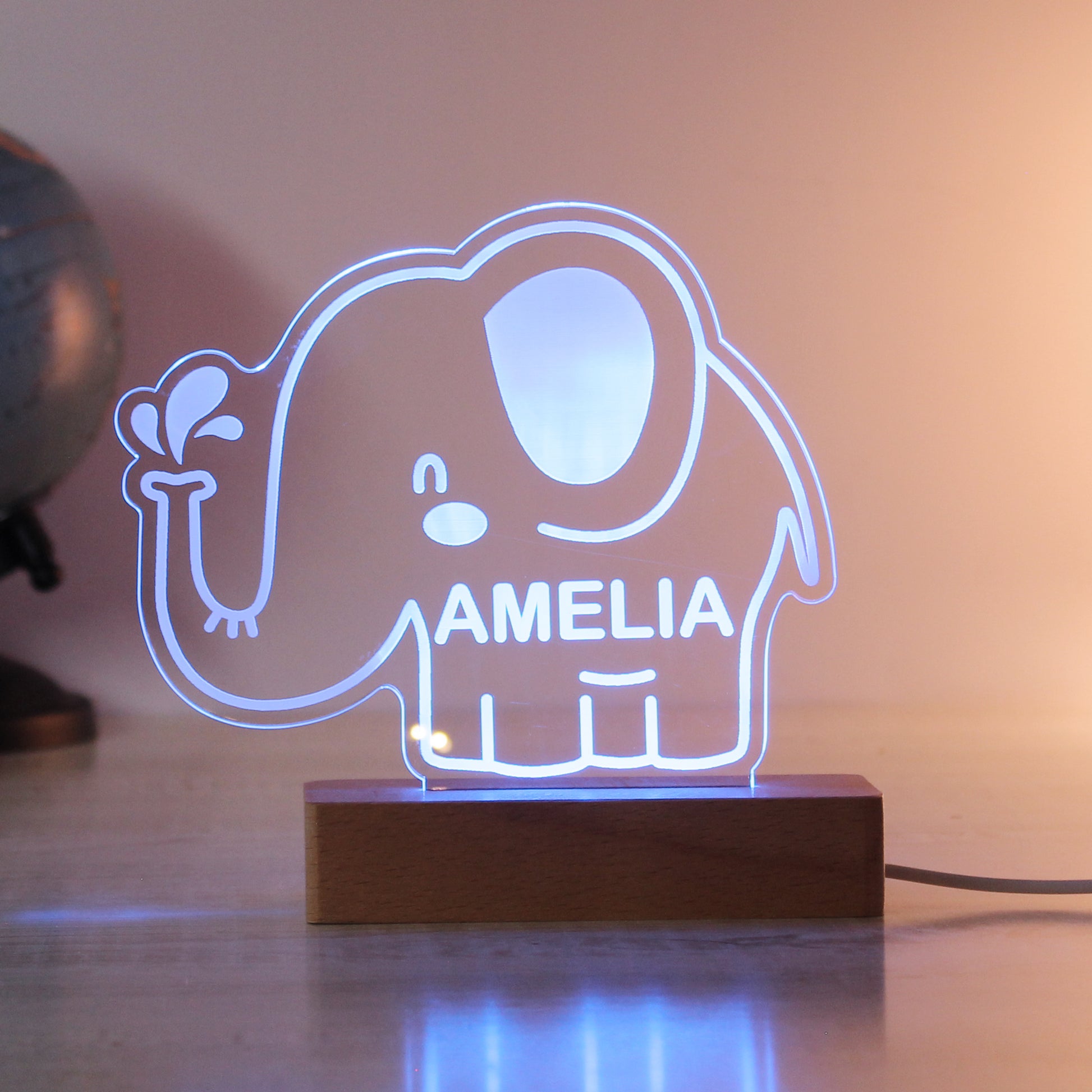 Personalised Elephant Wooden Based LED Light - image 5