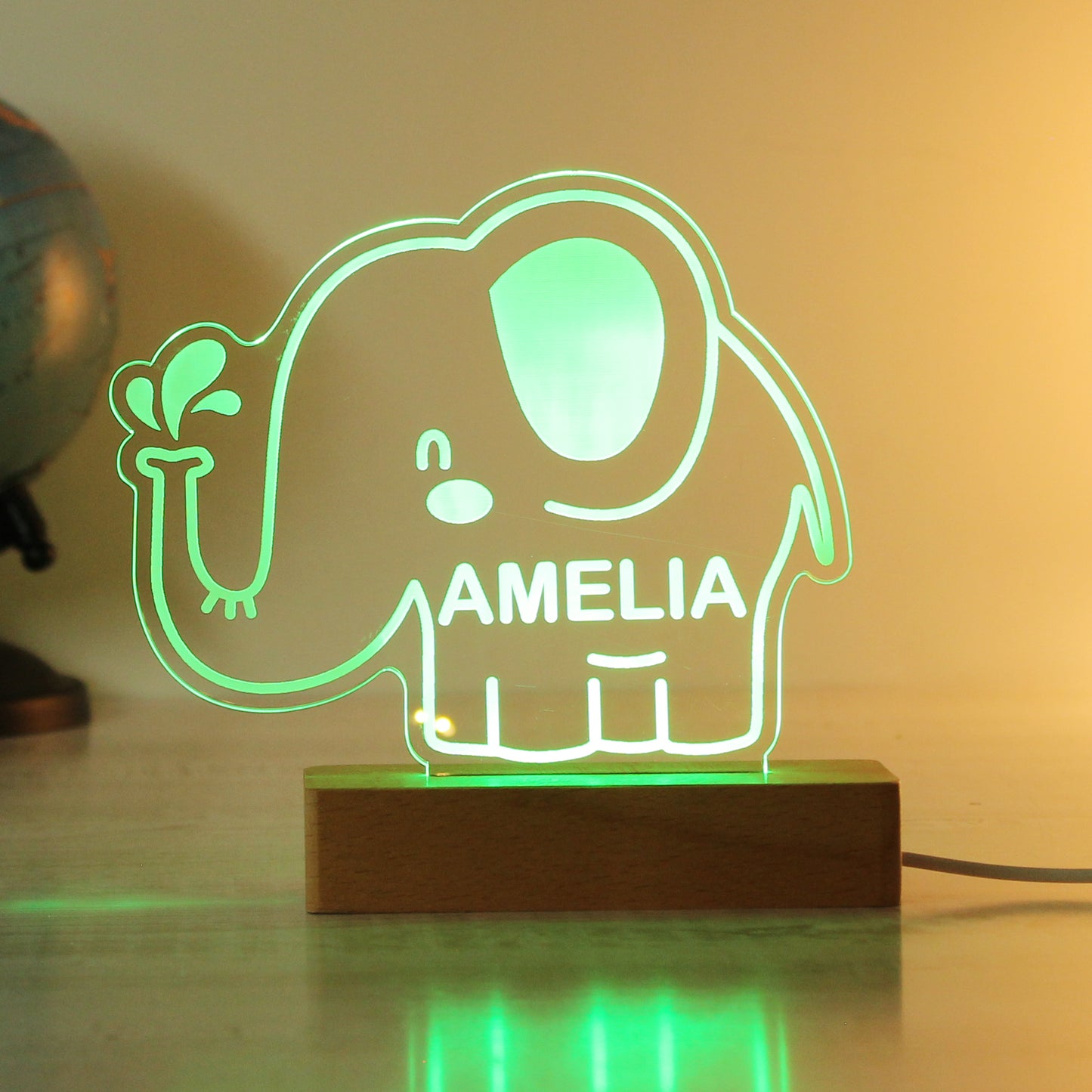 Personalised Elephant Wooden Based LED Light - image 6