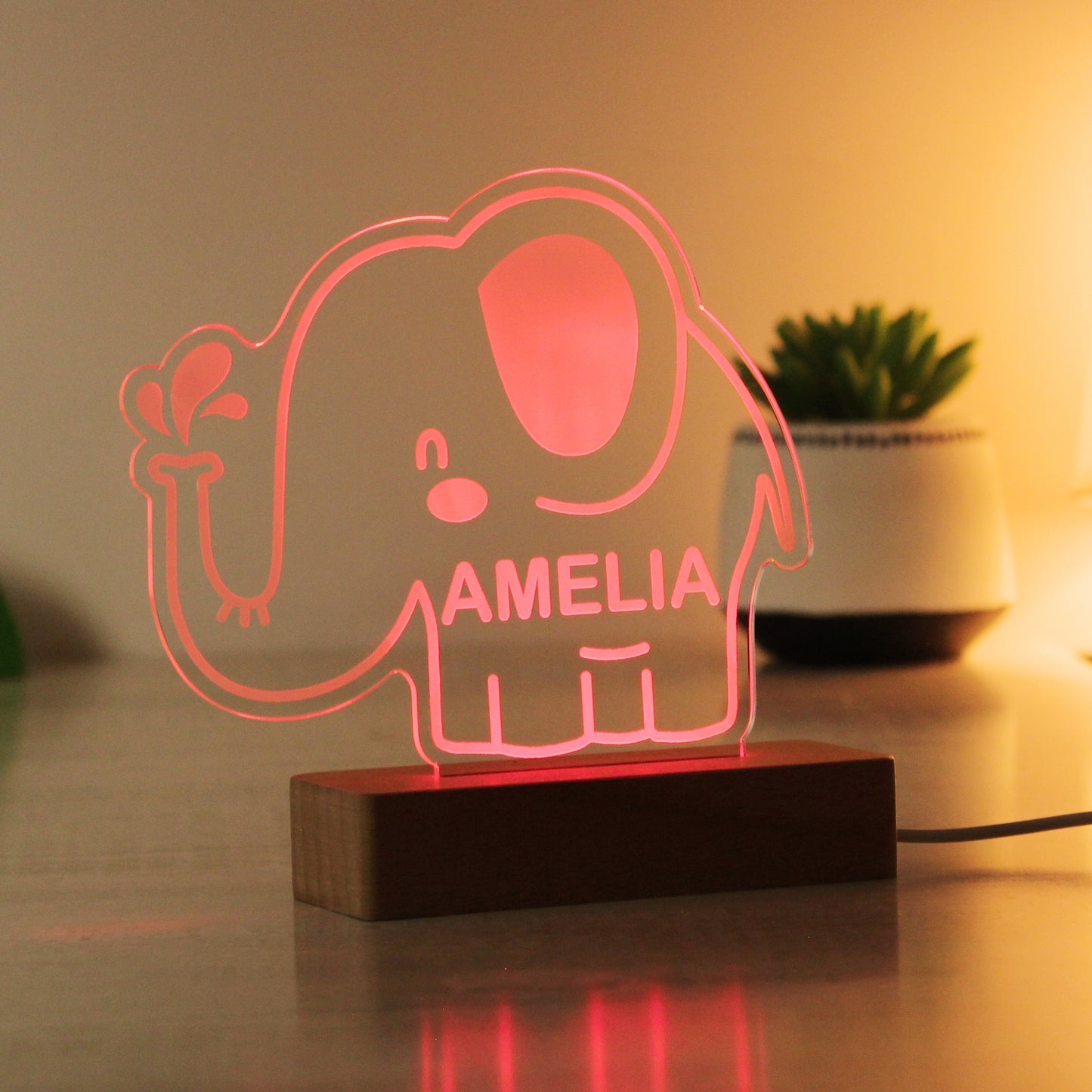 Personalised Elephant Wooden Based LED Light - image 7