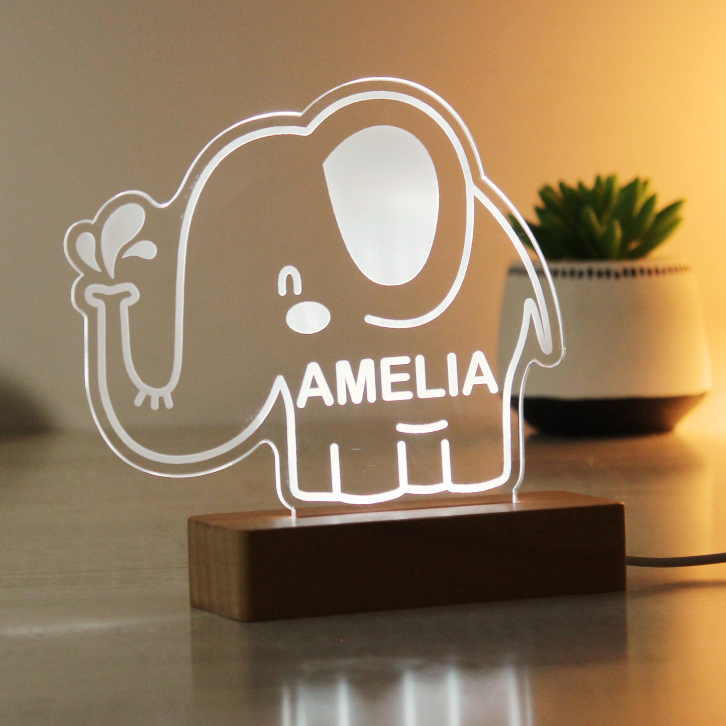 Personalised Elephant Wooden Based LED Light - image 8