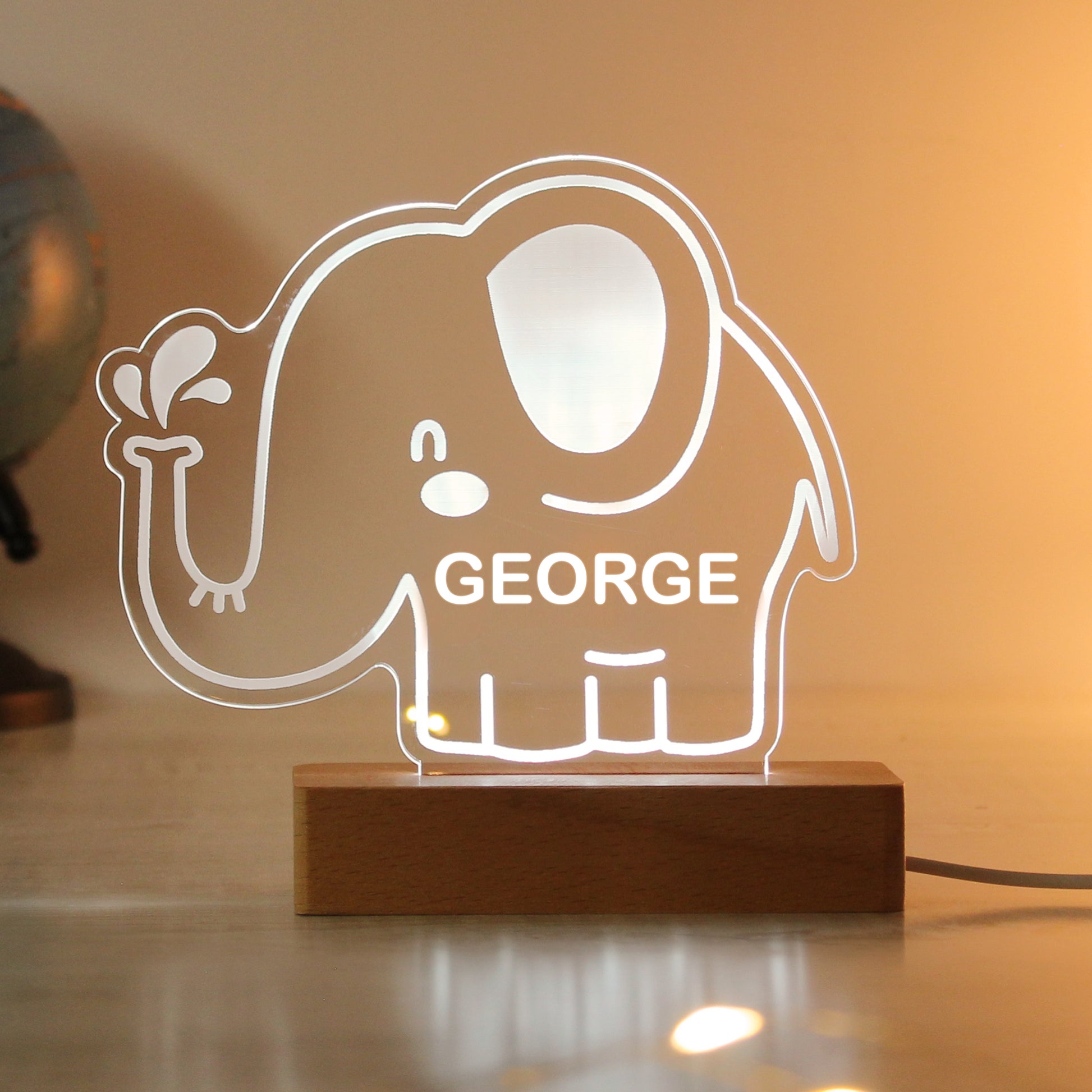 Personalised Elephant Wooden Based LED Light - image 9