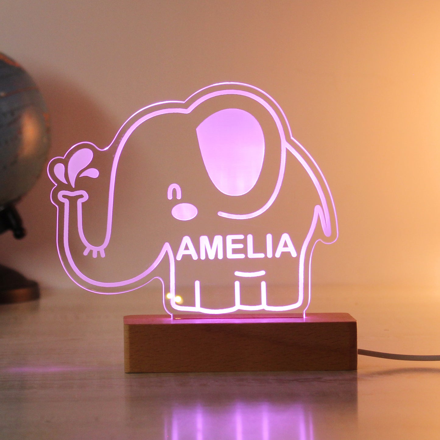 Personalised Elephant Wooden Based LED Light - image 10