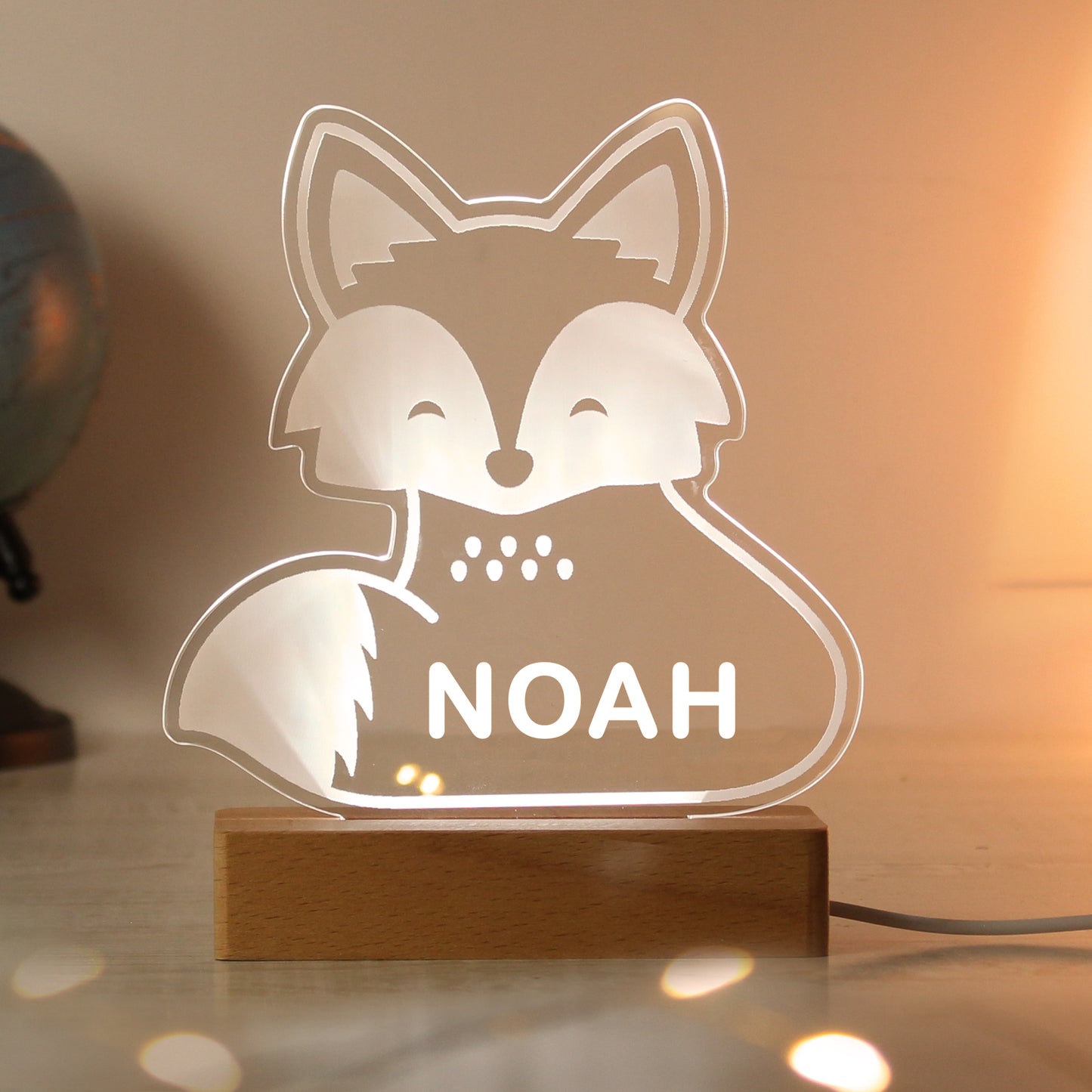 Personalised Fox Wooden Based LED Light from Heartfelt Gifts