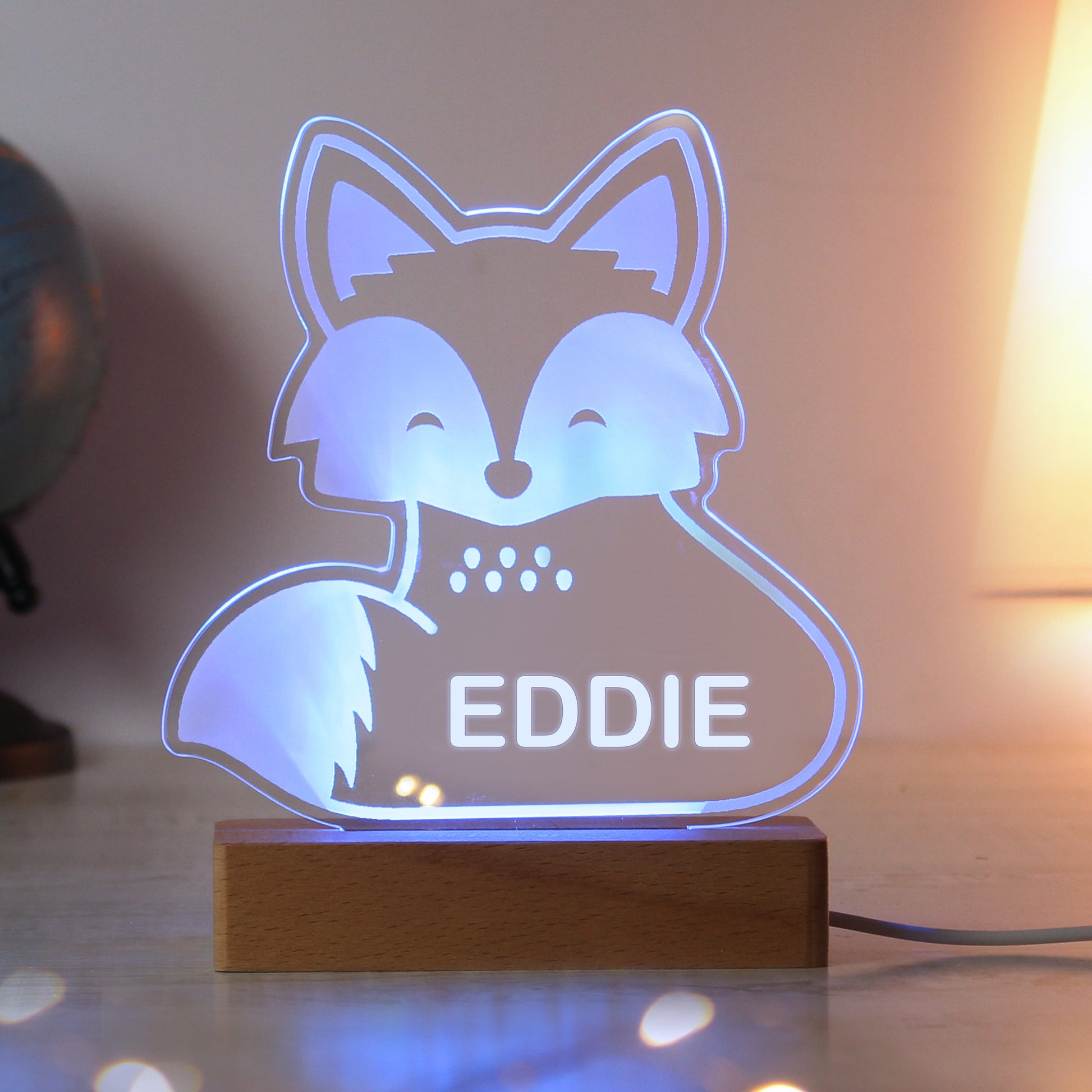 Personalised Fox Wooden Based LED Light - image 3