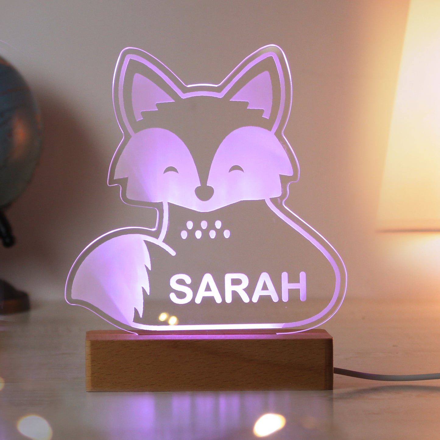 Personalised Fox Wooden Based LED Light - image 6