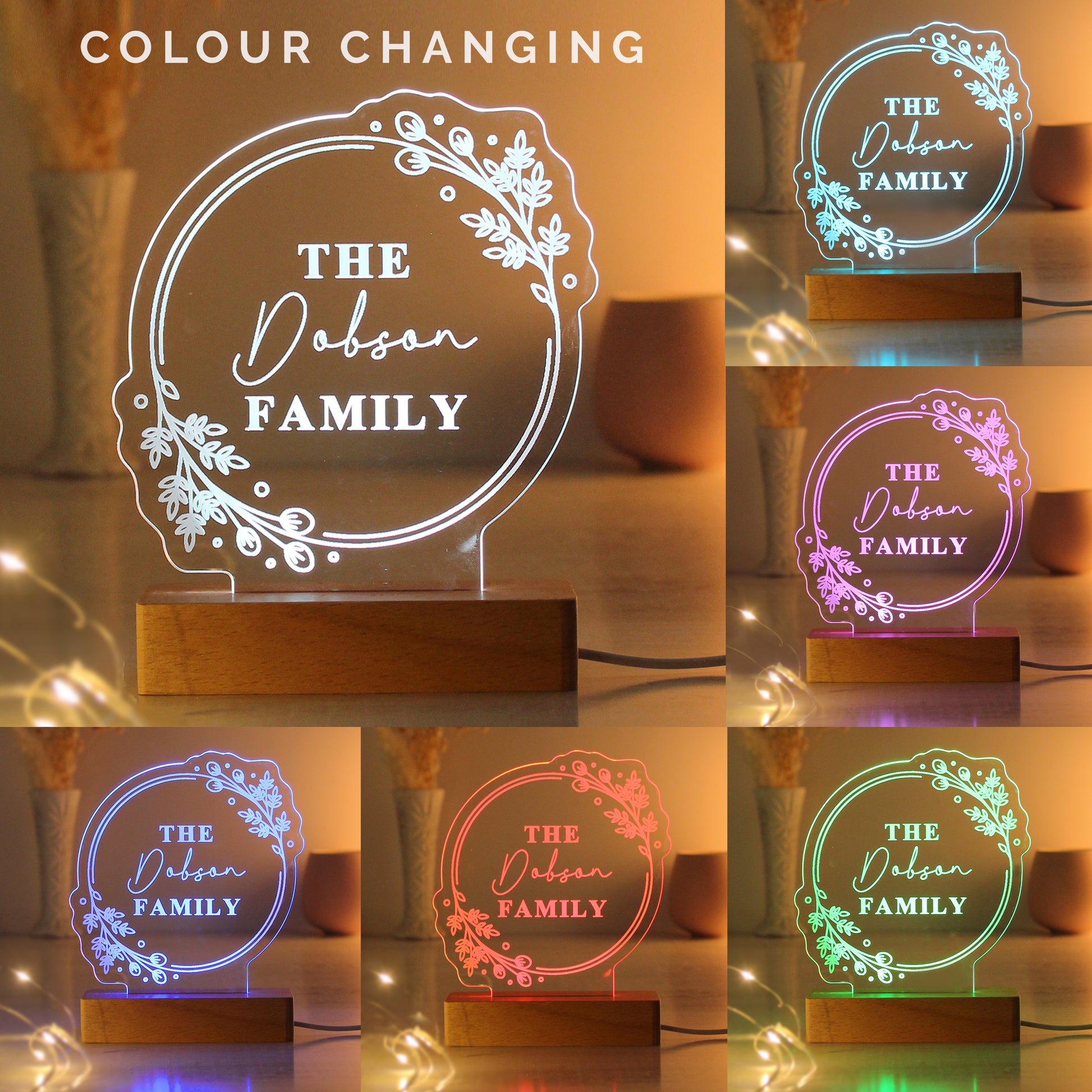 Personalised Floral Wooden Based LED Light - image 2