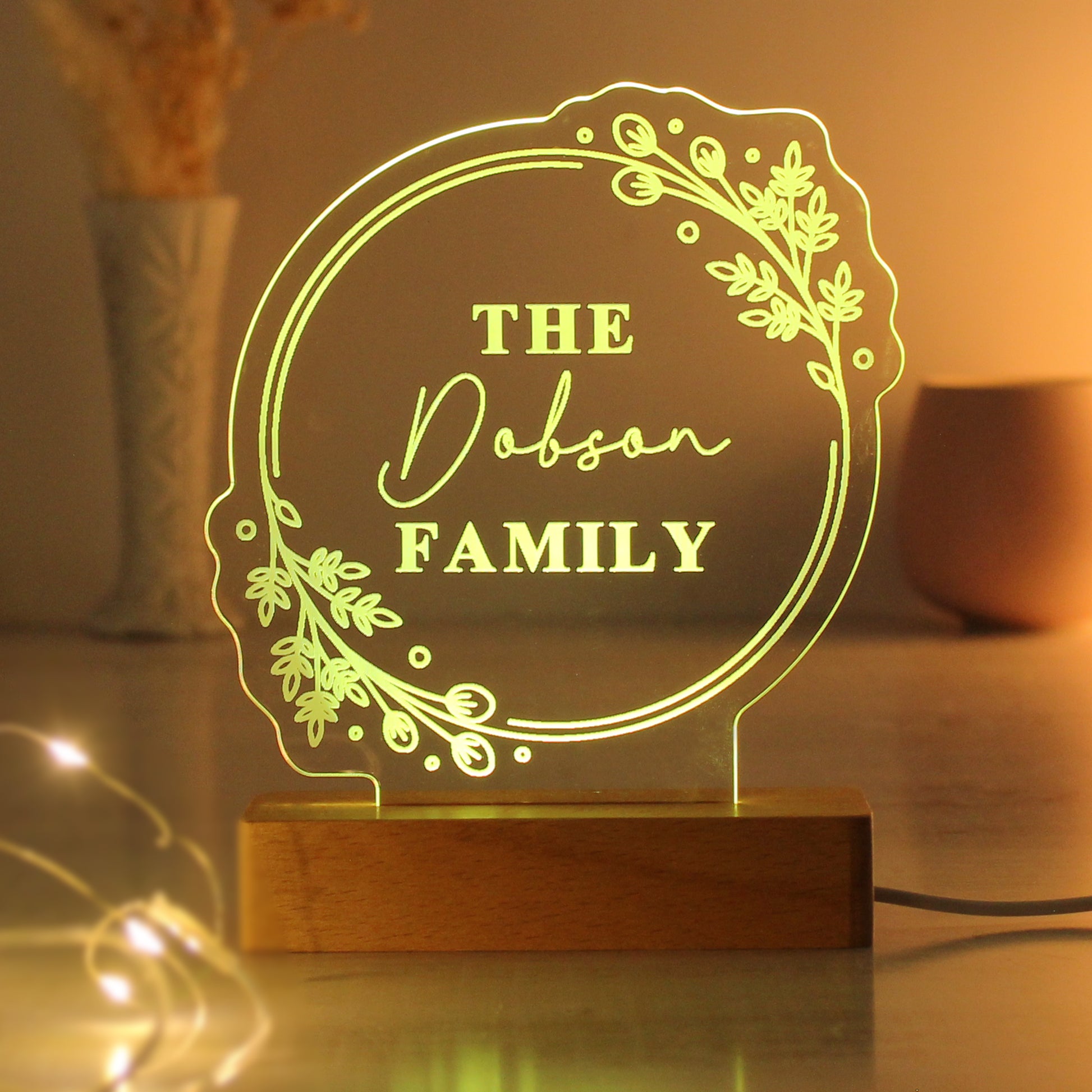 Personalised Floral Wooden Based LED Light - image 11