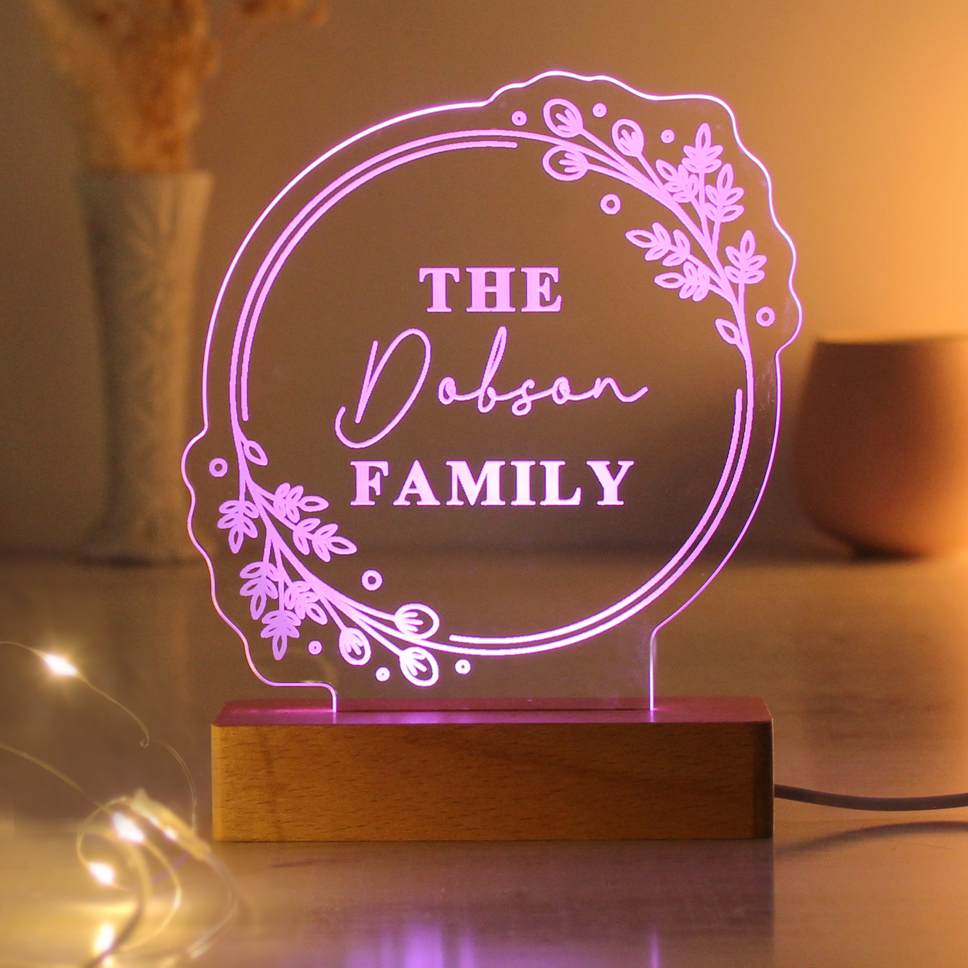 Personalised Floral Wooden Based LED Light - image 12