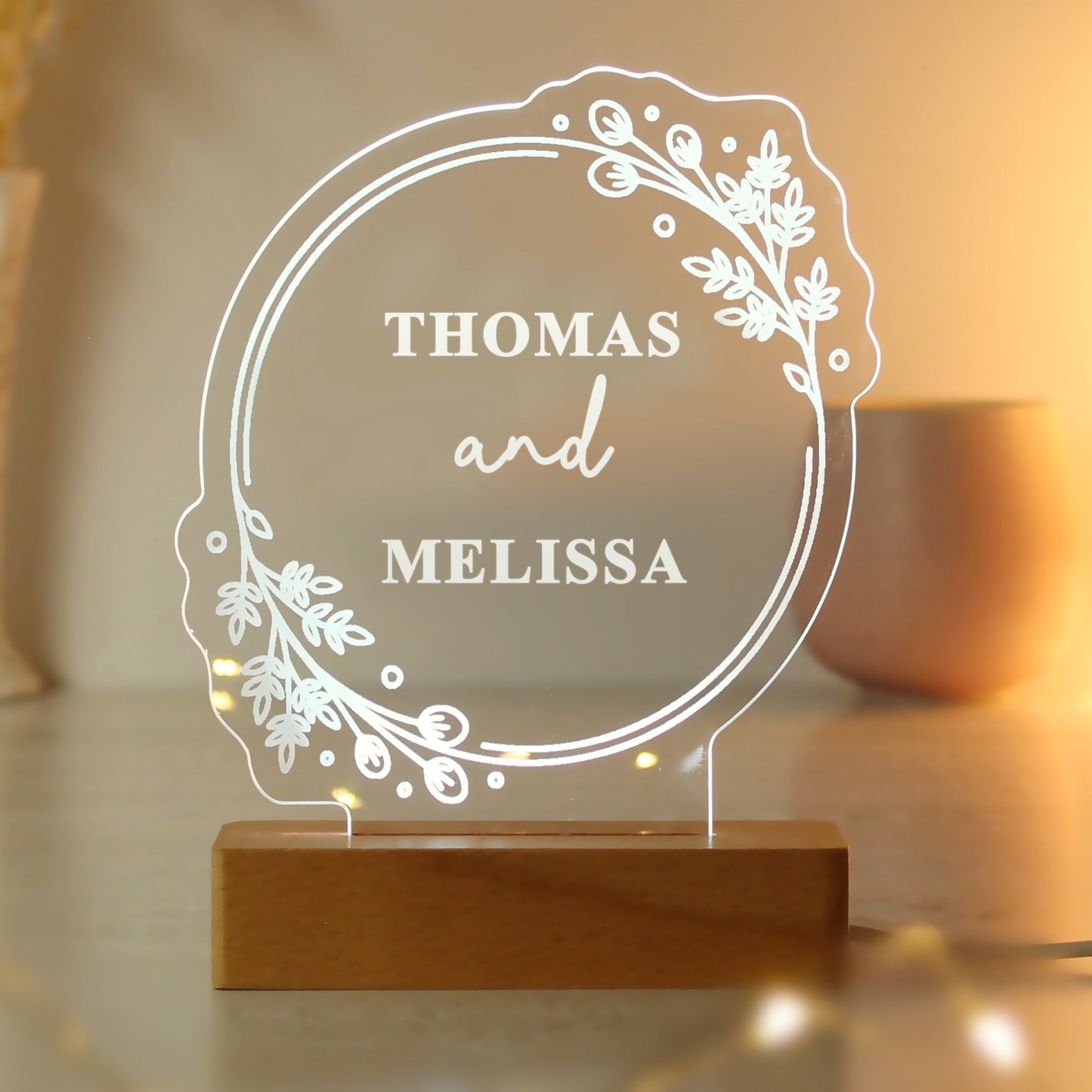 Personalised Floral Wooden Based LED Light - image 13