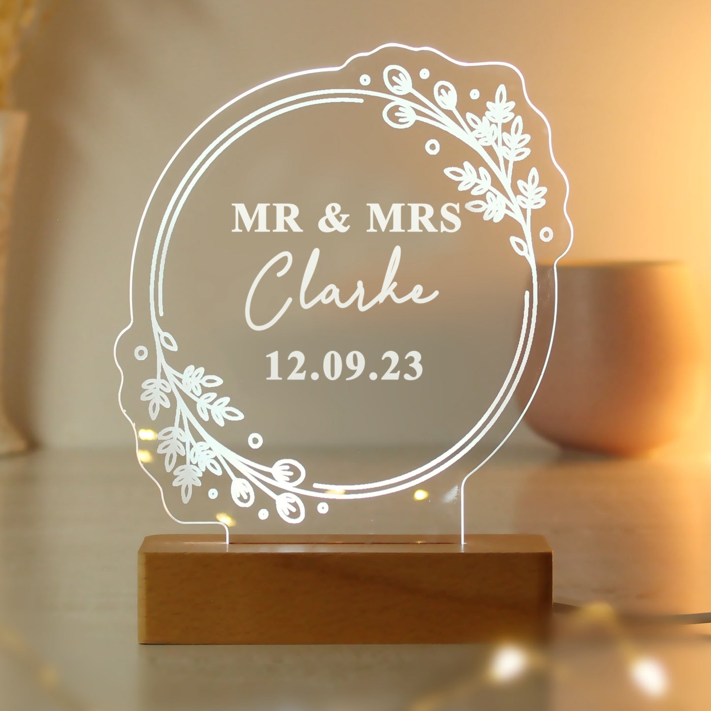 Personalised Floral Wooden Based LED Light - image 5