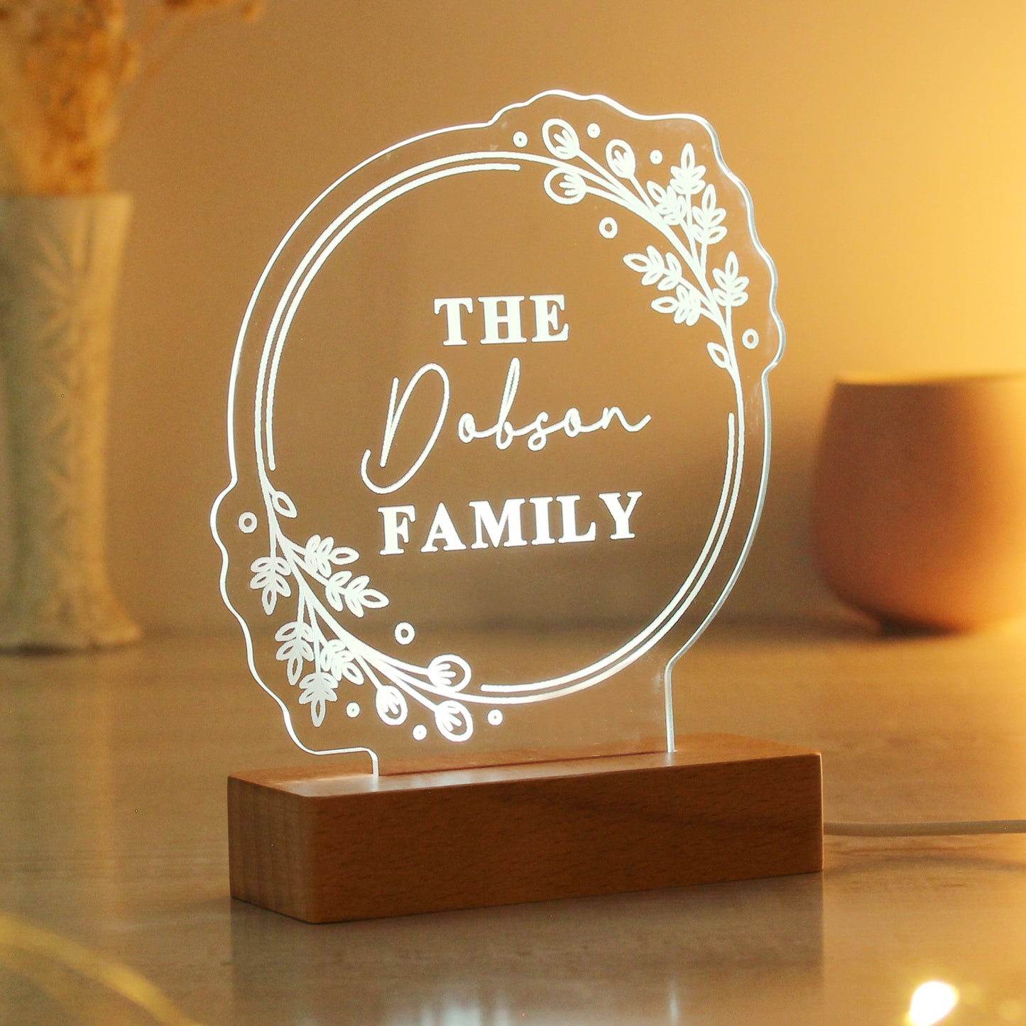 Personalised Floral Wooden Based LED Light - image 6