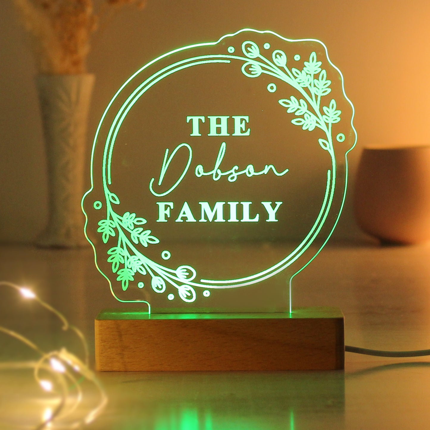 Personalised Floral Wooden Based LED Light - image 7