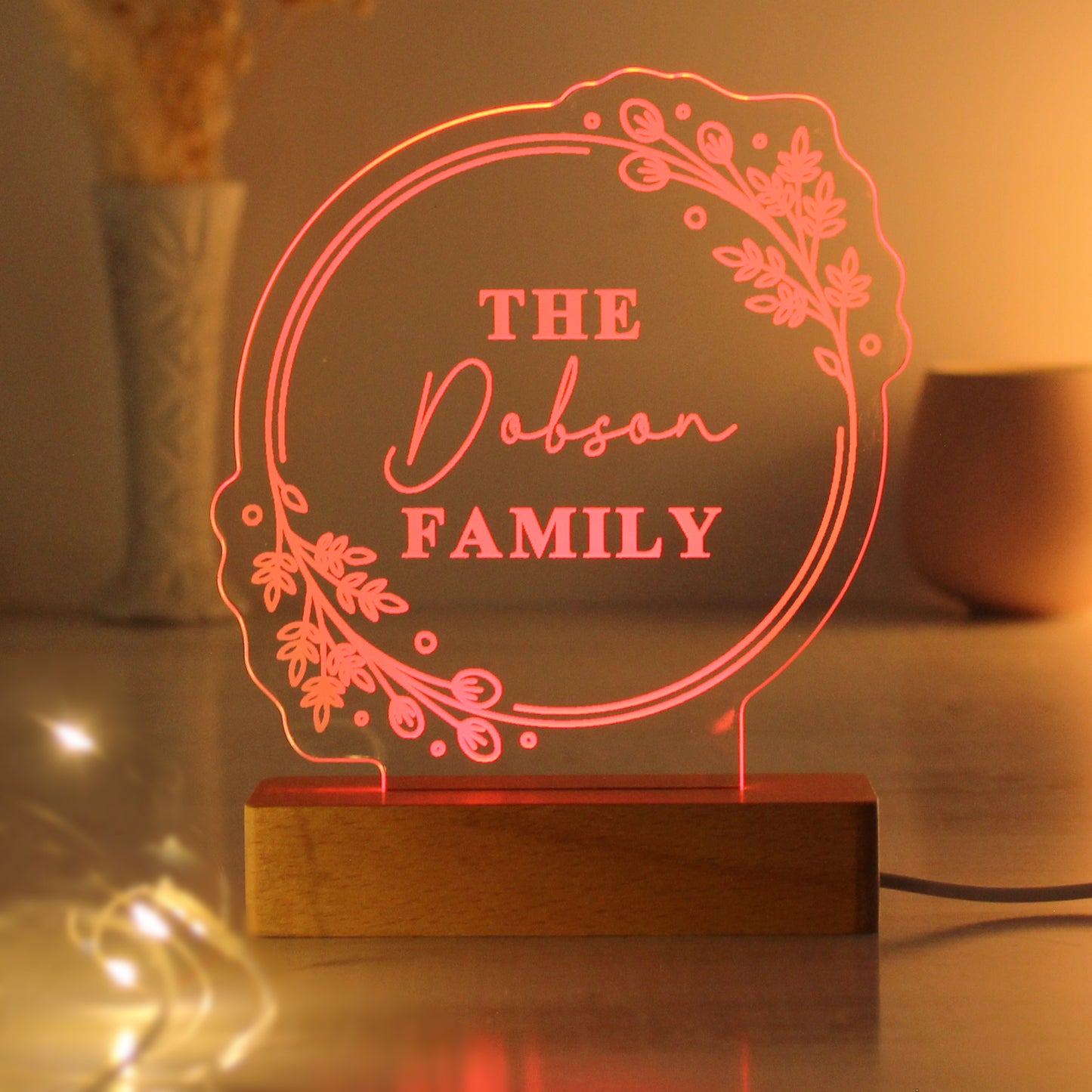 Personalised Floral Wooden Based LED Light - image 10