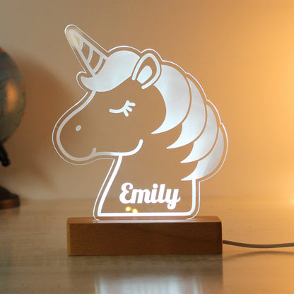 Personalised Unicorn Wooden Based LED Light from Heartfelt Gifts