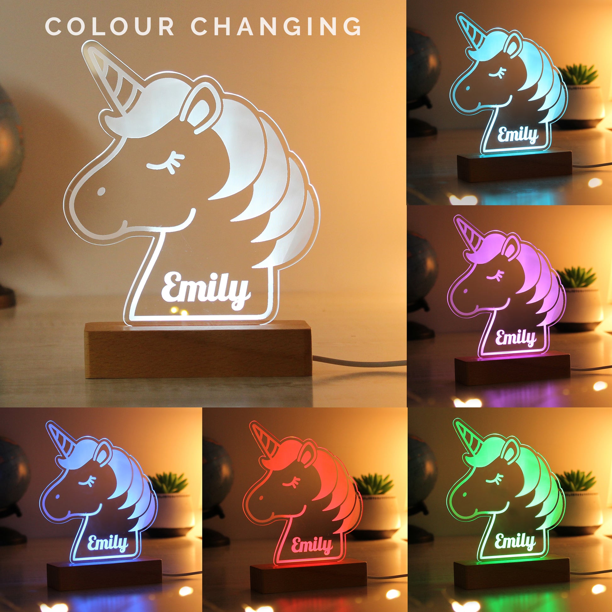 Personalised Unicorn Wooden Based LED Light - image 2