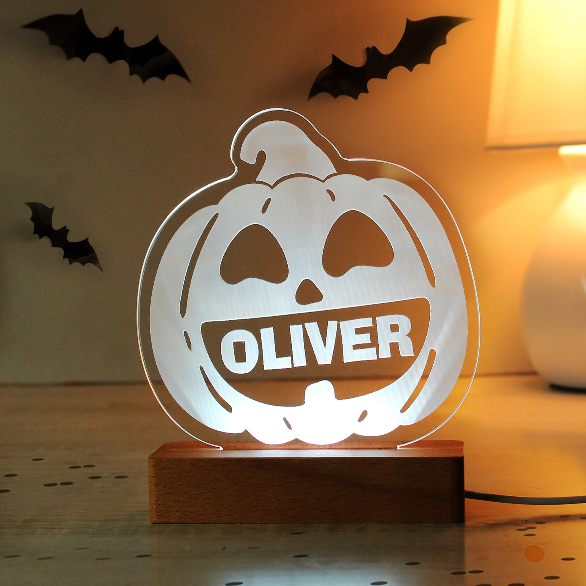 Personalised Pumpkin Wooden LED Light from Heartfelt Gifts