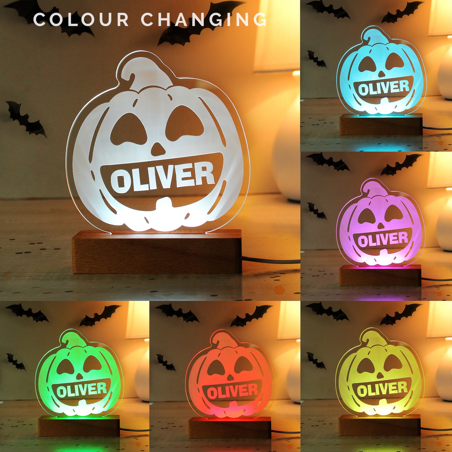Personalised Pumpkin Wooden LED Light - image 2