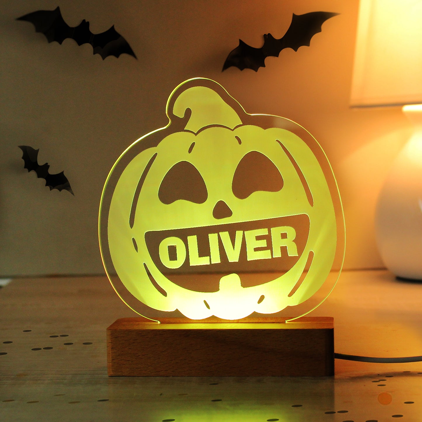 Personalised Pumpkin Wooden LED Light - image 4