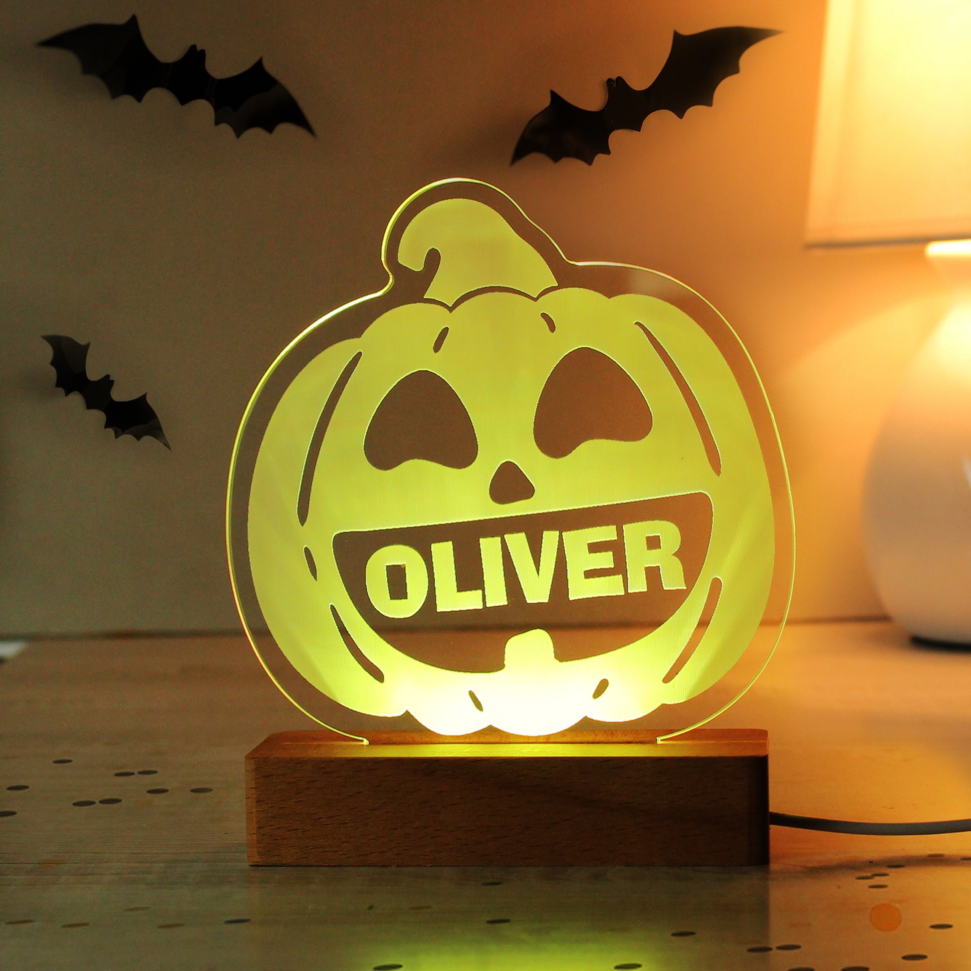 Personalised Pumpkin Wooden LED Light - image 4
