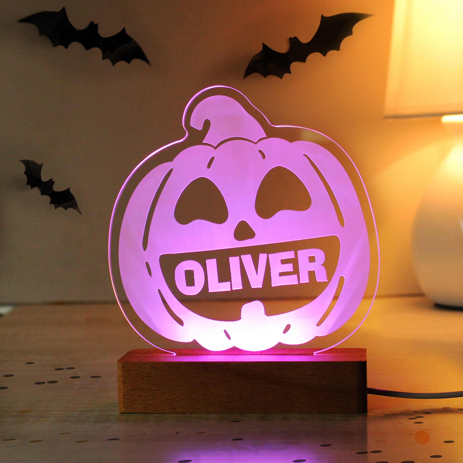 Personalised Pumpkin Wooden LED Light - image 5