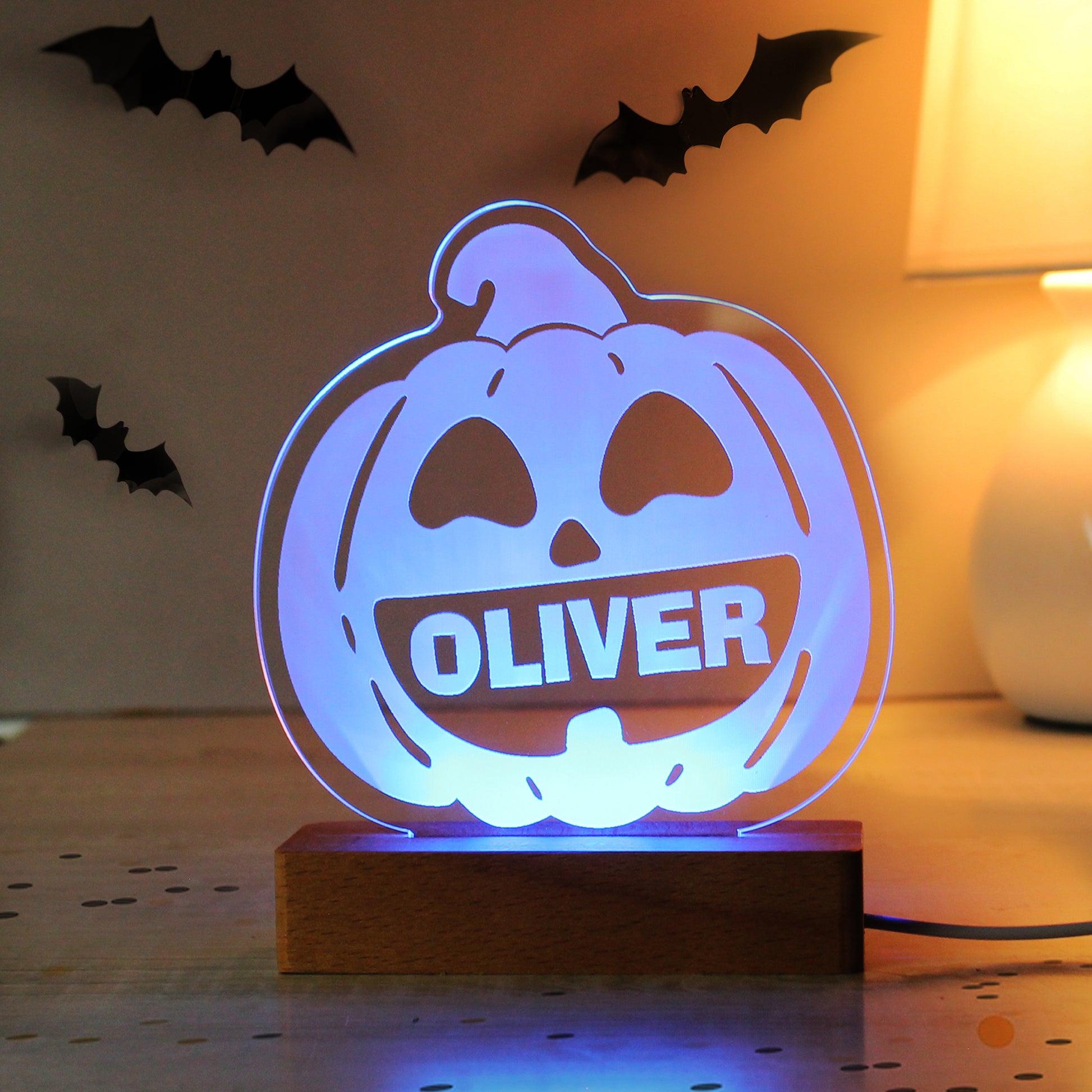 Personalised Pumpkin Wooden LED Light - image 6