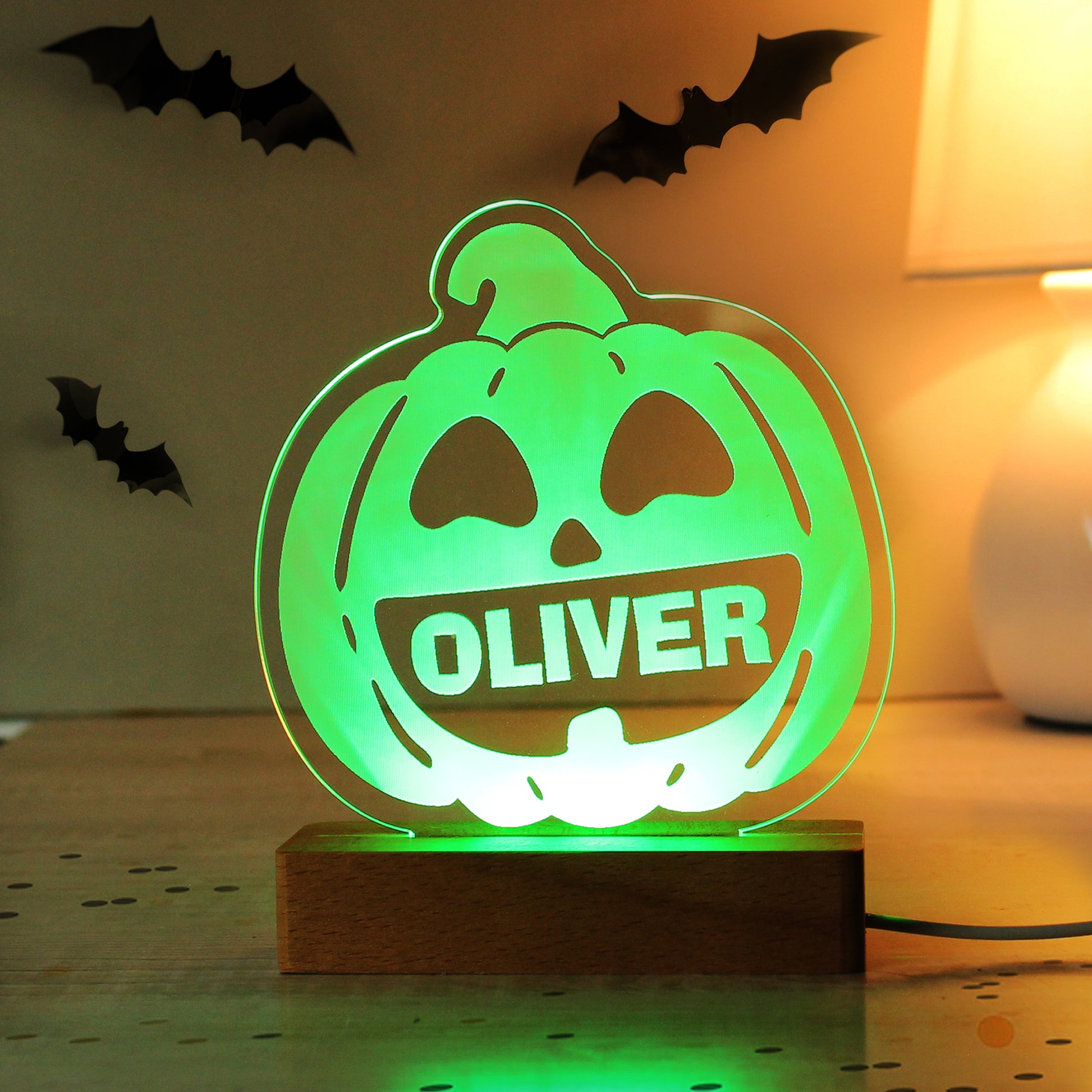 Personalised Pumpkin Wooden LED Light - image 7
