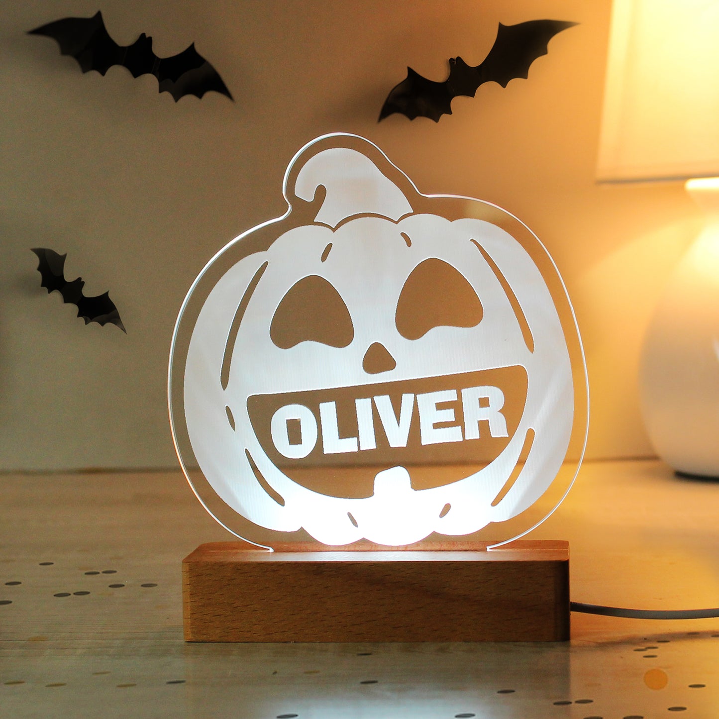 Personalised Pumpkin Wooden LED Light - image 9