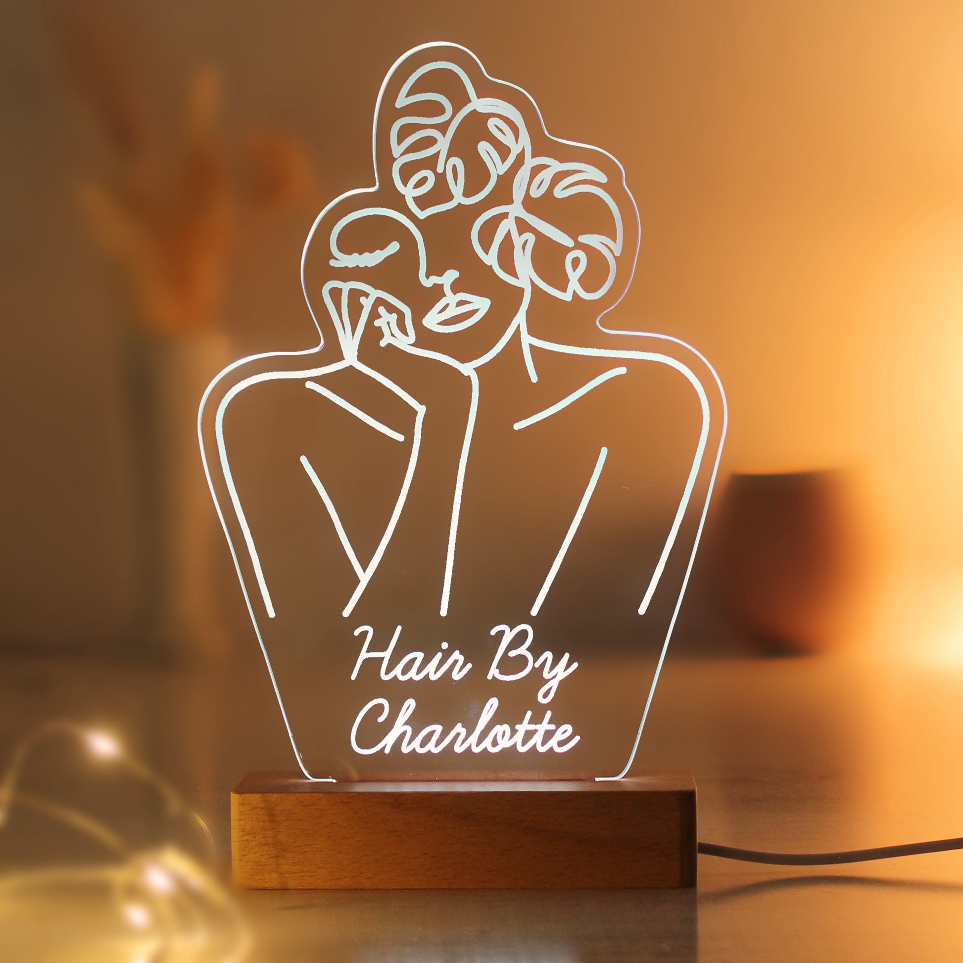 Personalised Fleur Line Art Wooden Based LED Light from Heartfelt Gifts