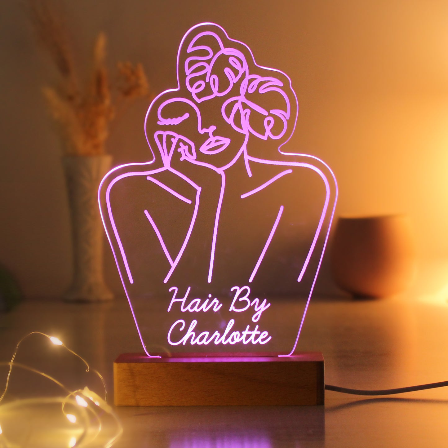 Personalised Fleur Line Art Wooden Based LED Light - image 4