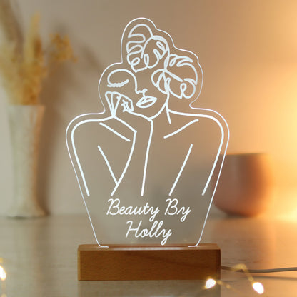 Personalised Fleur Line Art Wooden Based LED Light - image 5