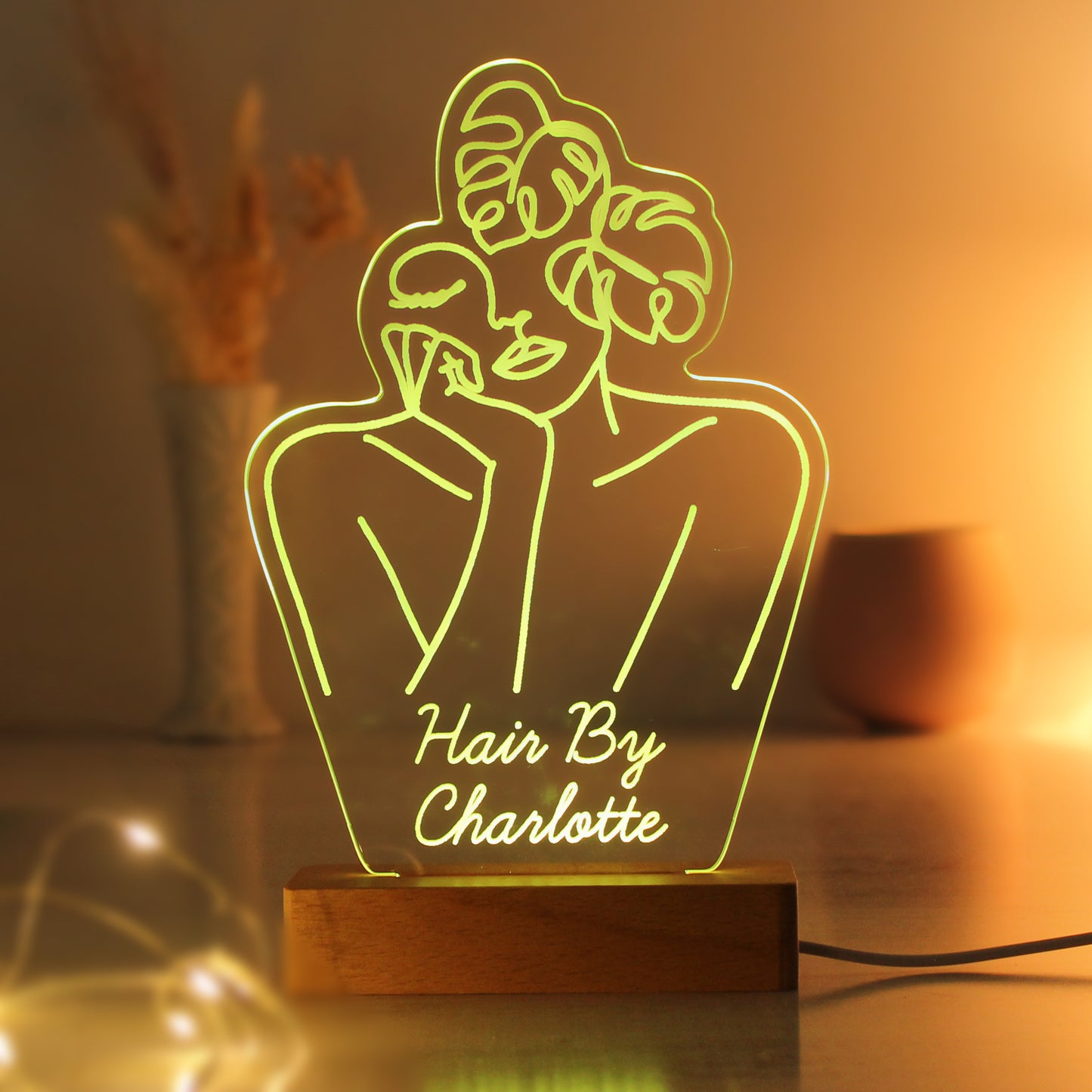 Personalised Fleur Line Art Wooden Based LED Light - image 6