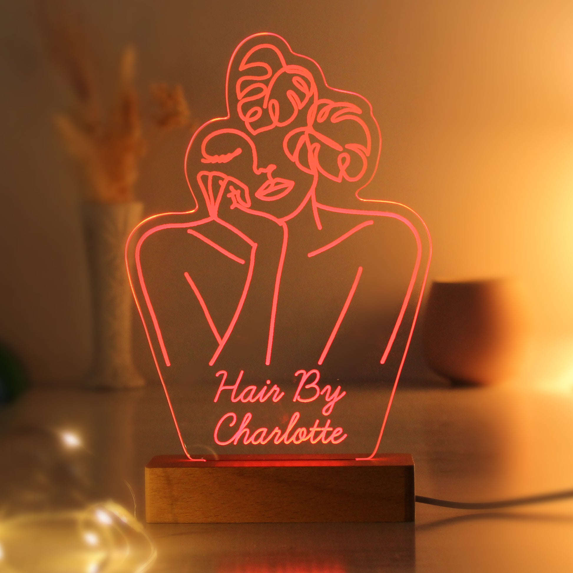 Personalised Fleur Line Art Wooden Based LED Light - image 7