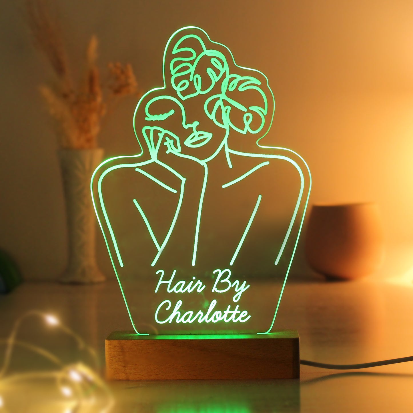 Personalised Fleur Line Art Wooden Based LED Light - image 8
