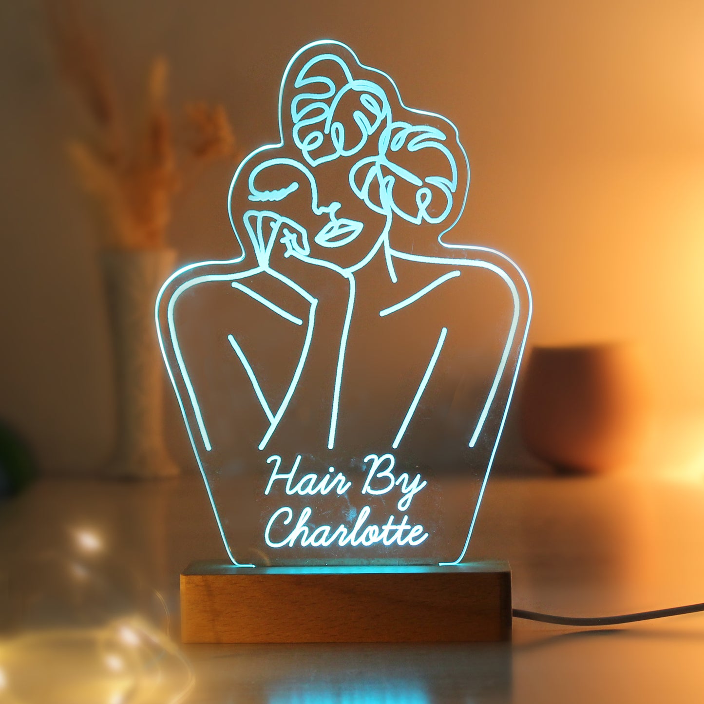 Personalised Fleur Line Art Wooden Based LED Light - image 9