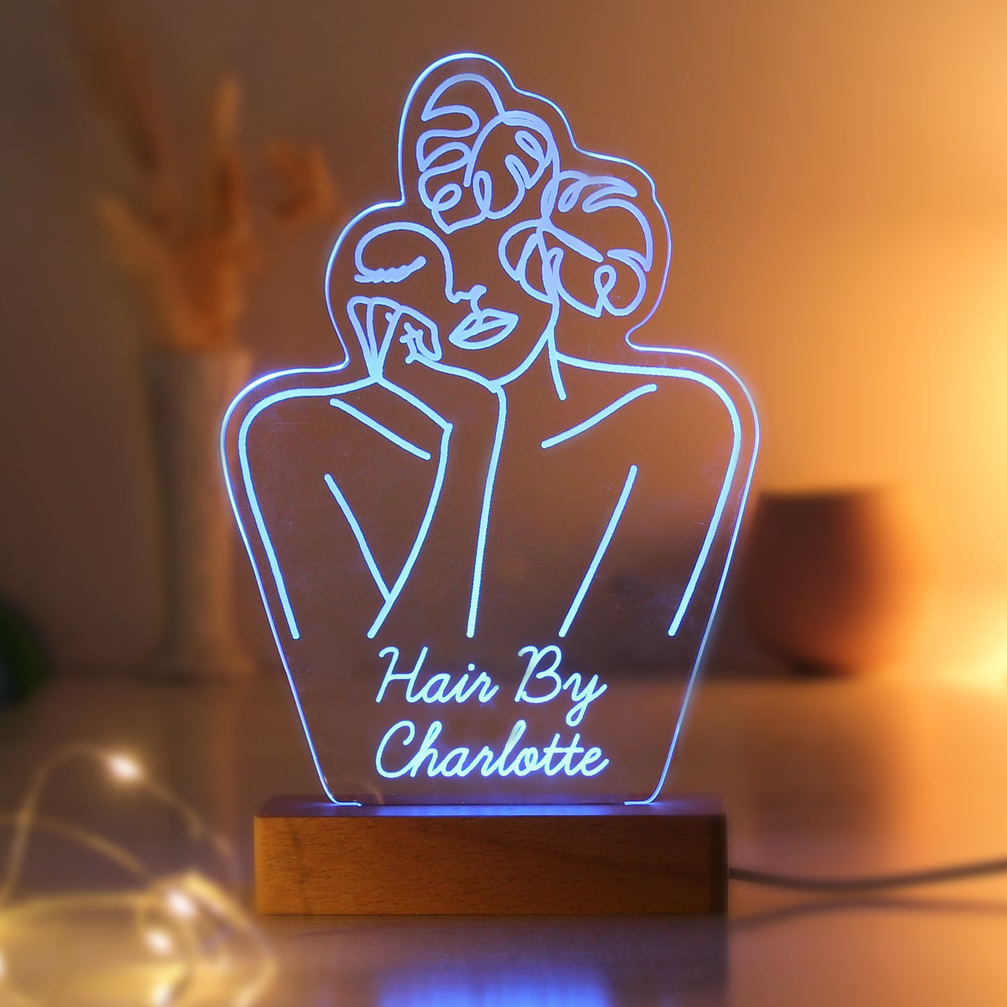 Personalised Fleur Line Art Wooden Based LED Light - image 10