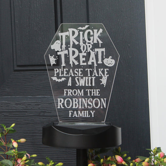 Personalised Trick or Treat Halloween Solar Light from Heartfelt Gifts