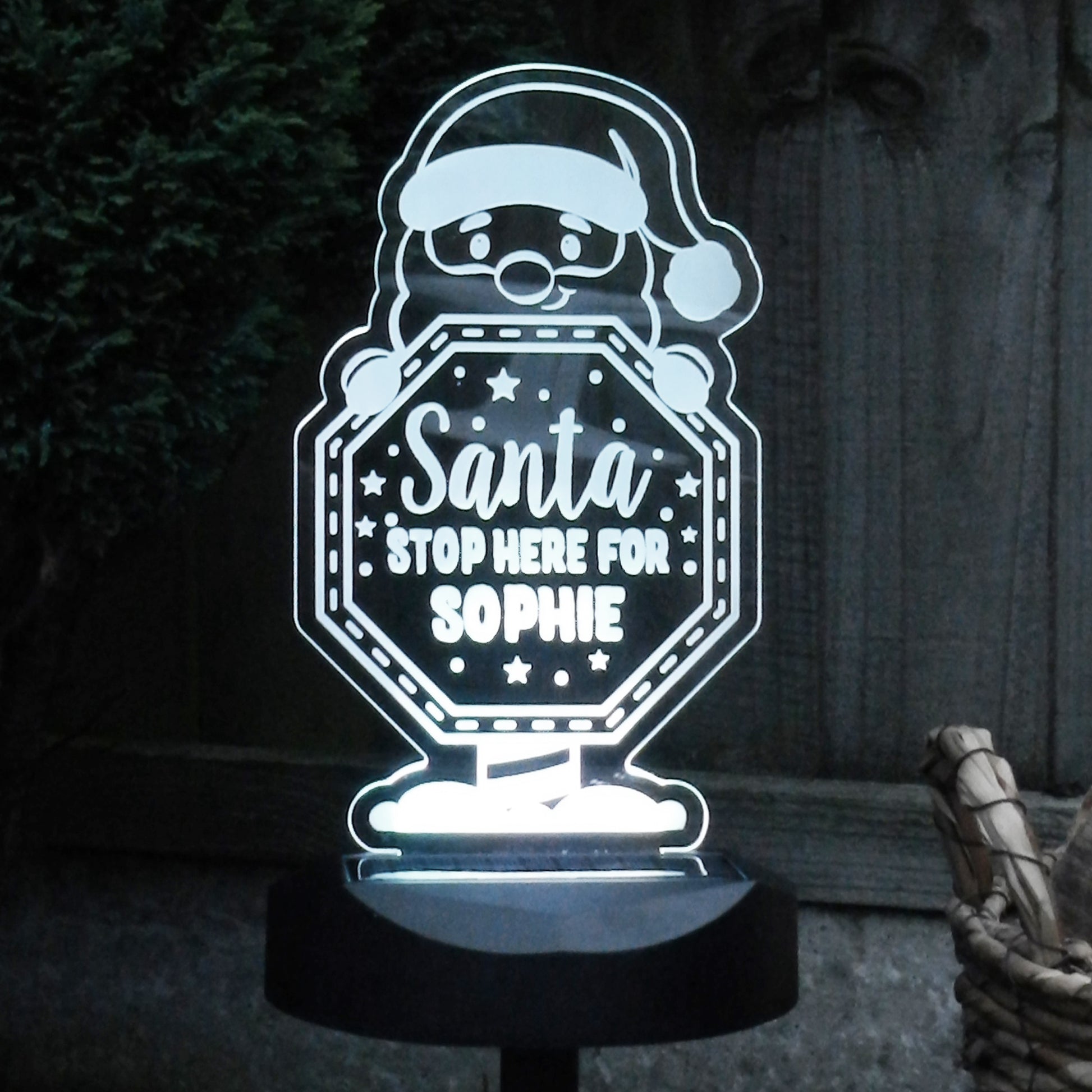 Personalised Santa Stop Here Sign Outdoor Solar Light from Heartfelt Gifts