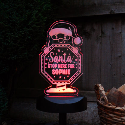 Personalised Santa Stop Here Sign Outdoor Solar Light - image 3