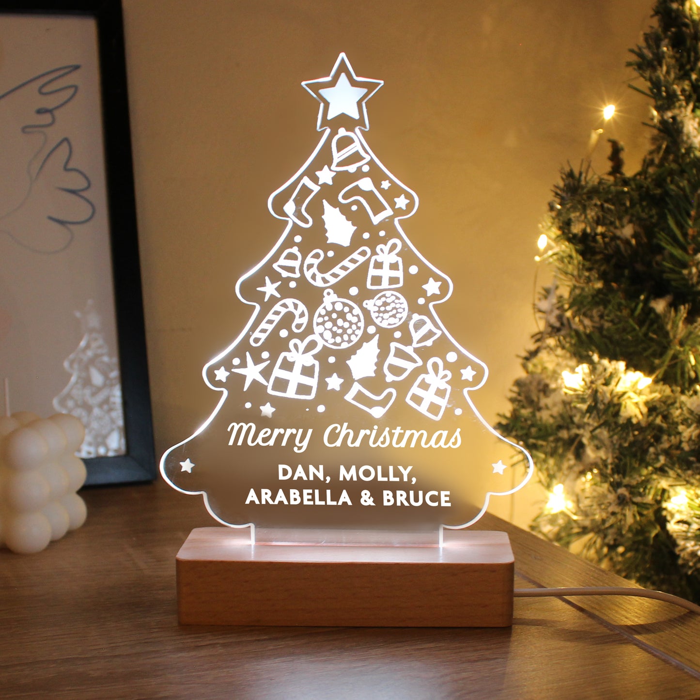 Personalised Christmas Tree Wooden Based LED Light from Heartfelt Gifts